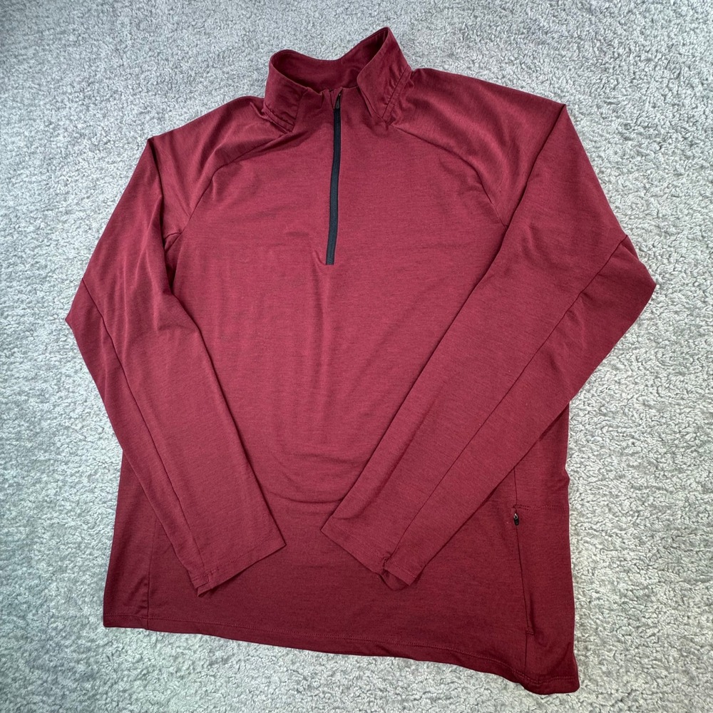 REI Co-op Mens Quarter Zip Pullover Burgundy Heathered Thumbhole Large 176210